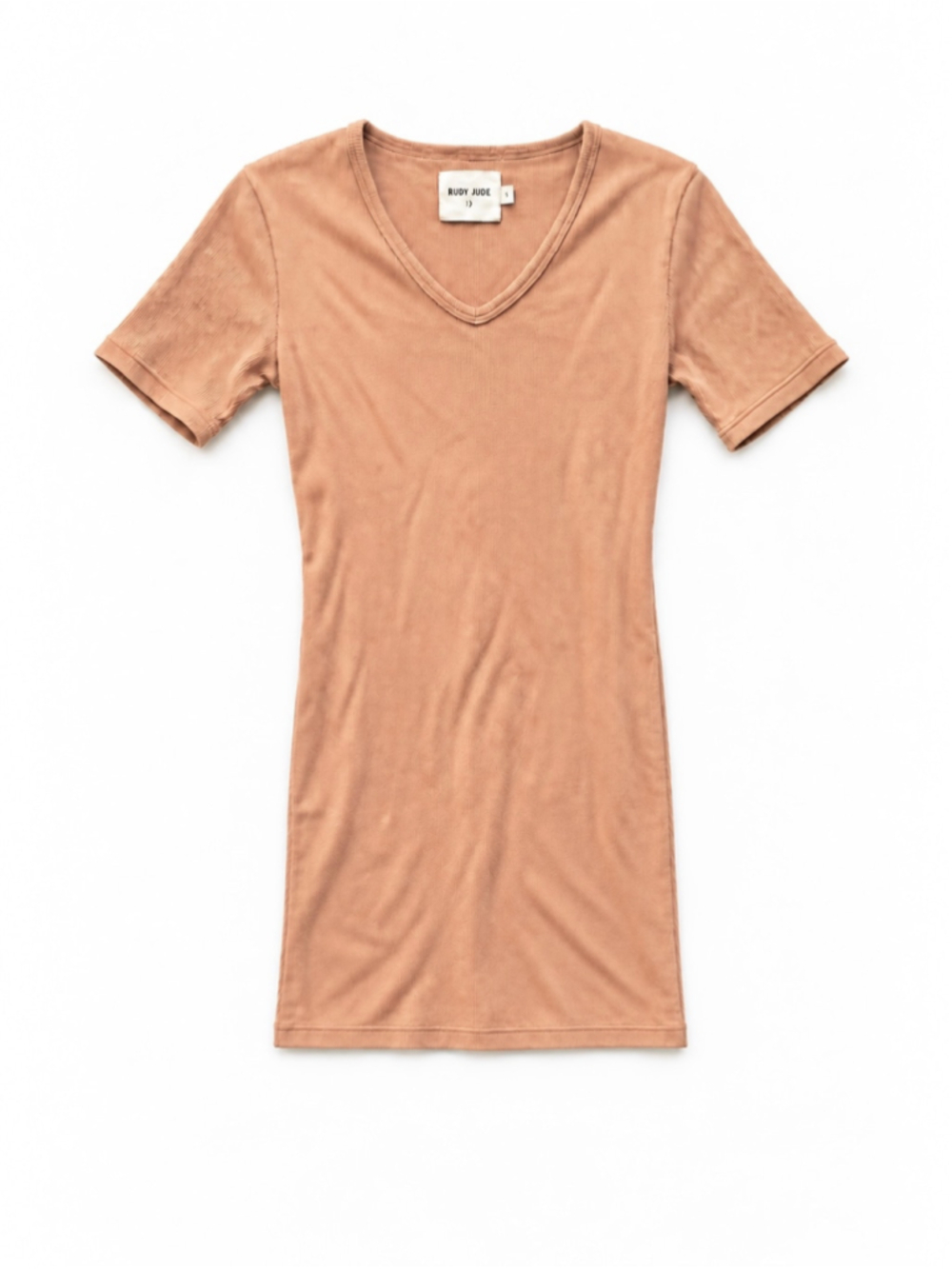 Rudy Jude Orange Brown Ribbed Organic Cotton V Neck Mini Dress Size Small